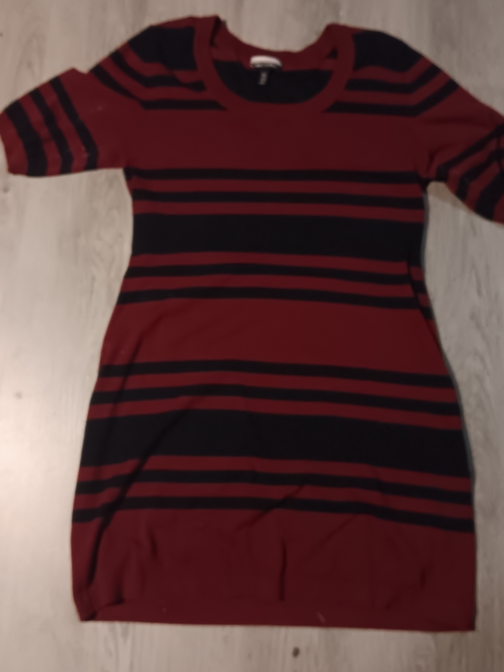 Striped Short Sleeve Knit Dress - Wine and Black
